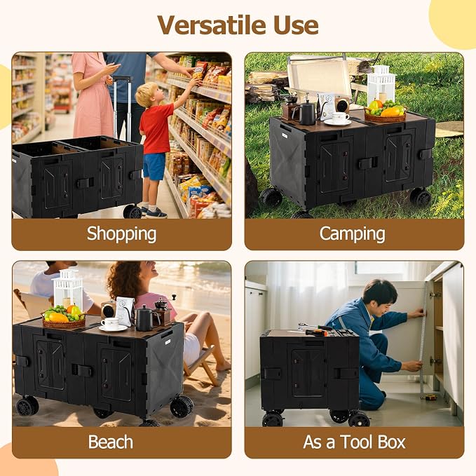 Goplus Large Foldable Utility Cart w/ 2-Tier Storage Crates, 5 Rotate Wheels - Image 3