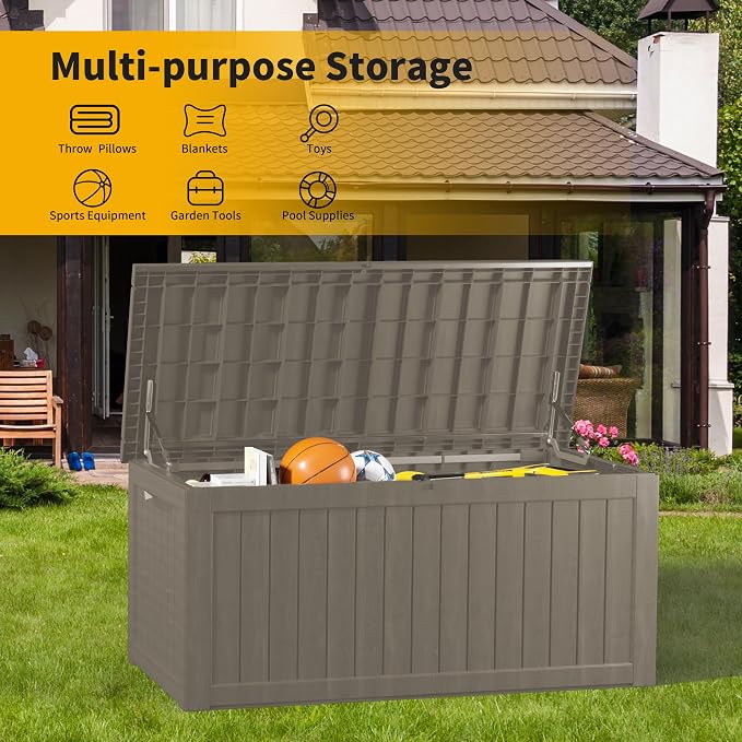 150 Gallon Deck Box, Resin Outdoor Indoor Waterproof Storage Box, Lockable - Image 6