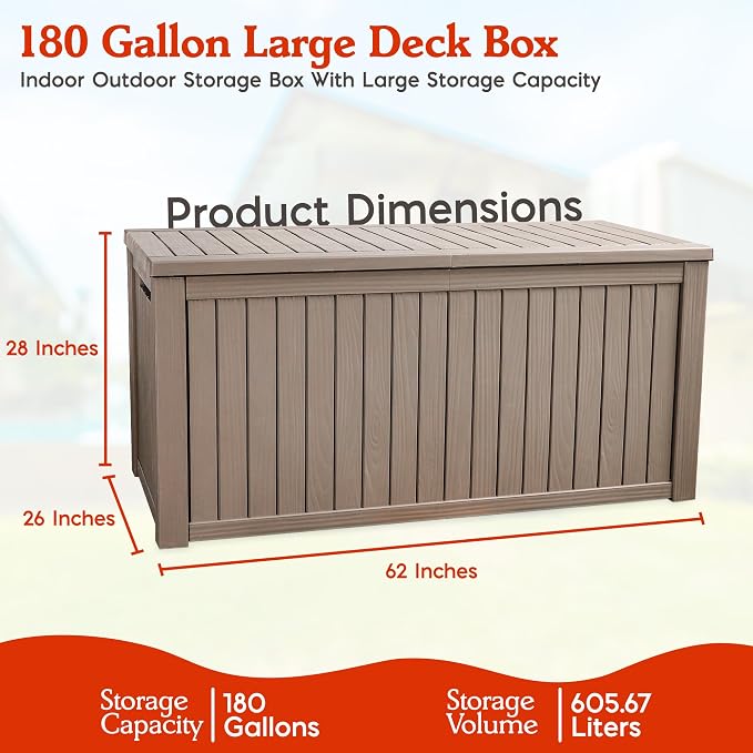 180 Gallon Large Resin Outdoor Storage Deck Box, - Image 4