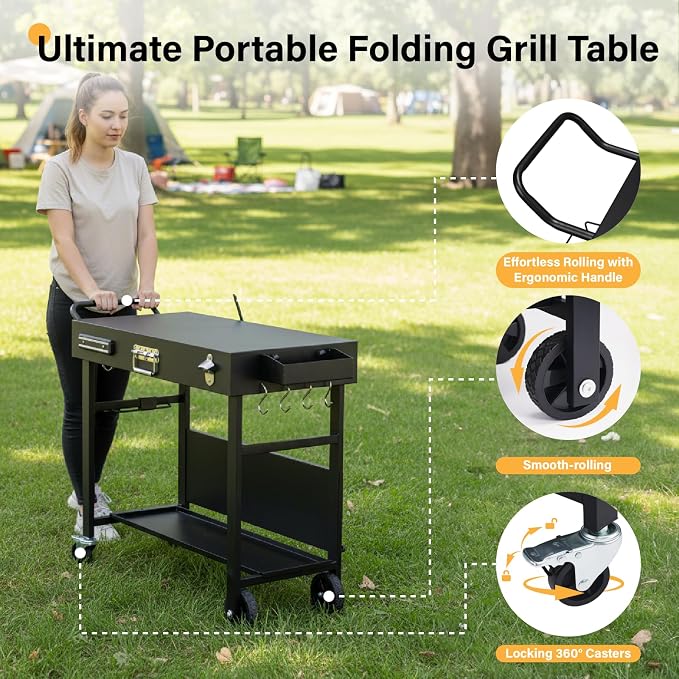VINGLI Outdoor Grill Table Cart, Foldable Grill Cart - Image 6
