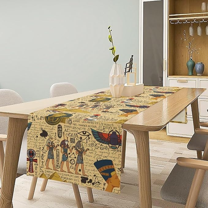Ancient Egypt Table Runner, Egyptian Symbols Vintage Gold Pharaoh Pyramid - Image 3