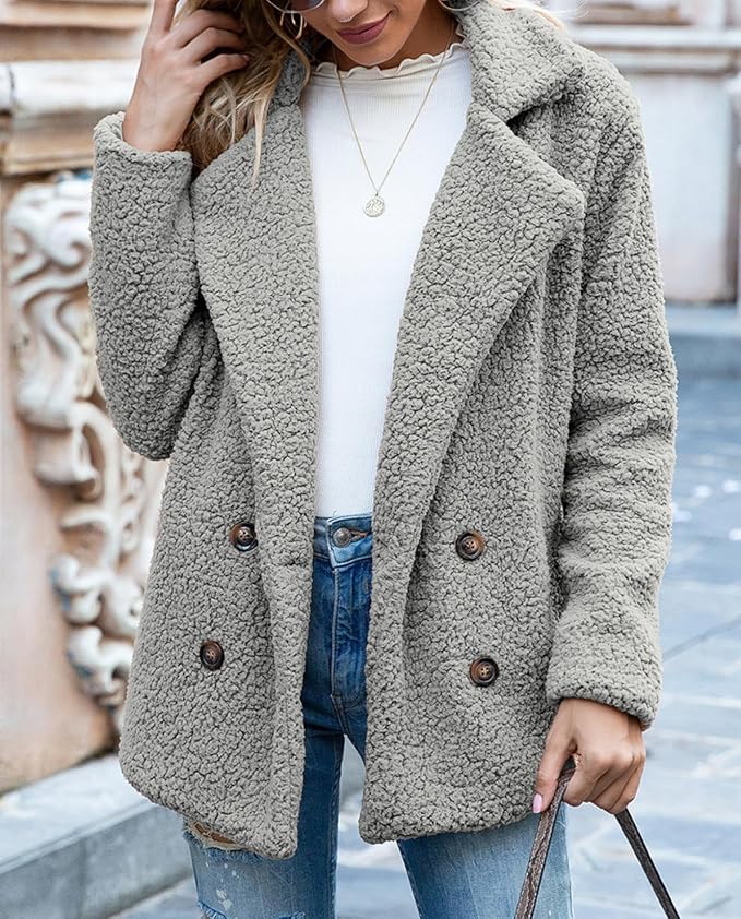 Women's Winter Warm Plush Cardigan Fuzzy Fleece Lapel Jacket - Image 3