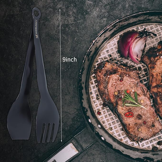 Tongs for Serving, Black Stainless Steel, 9 Inch Set of 2