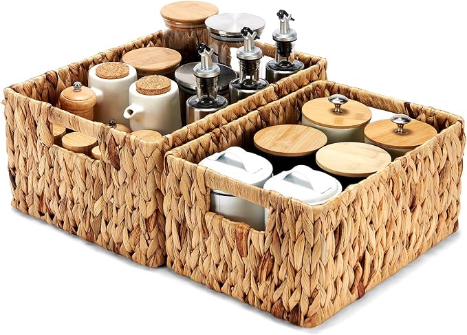 Wicker Baskets 2 Pack, Water Hyacinth Wicker Storage Basket by ROSOS