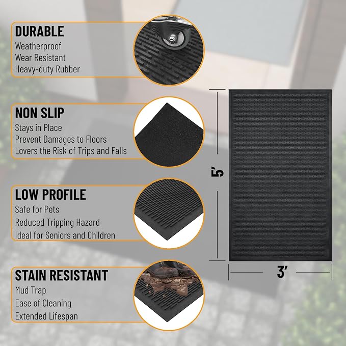 Ottomanson Heavy Duty Rubber Floor Mat – Non-Slip, Waterproof, or Patio – Stain - Image 4