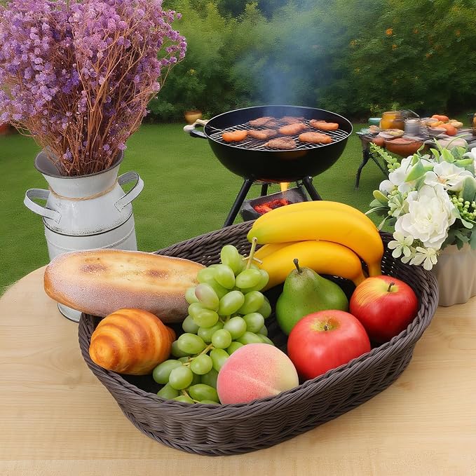 4 Pack 15.7 Inch Oval Poly Wicker Baskets, Plastic Oval Wicker Baskets - Image 5