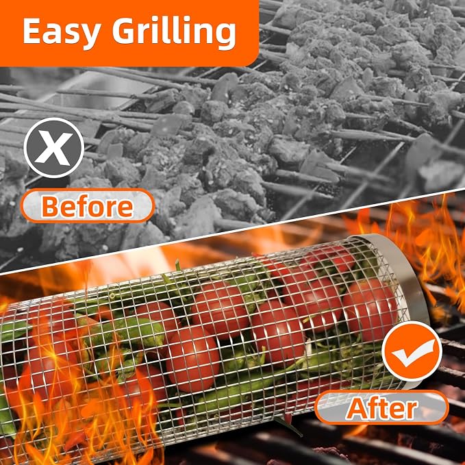 2PCS Grill Basket, Vegetable Grill Basket, Rolling Grill baskets - Image 5