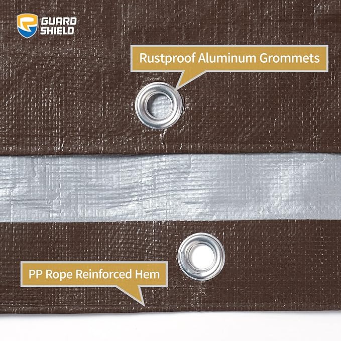 GUARD SHIELD Tarps Heavy Duty Waterproof 12x16 Feet Brown/Bright Silver Poly - Image 4