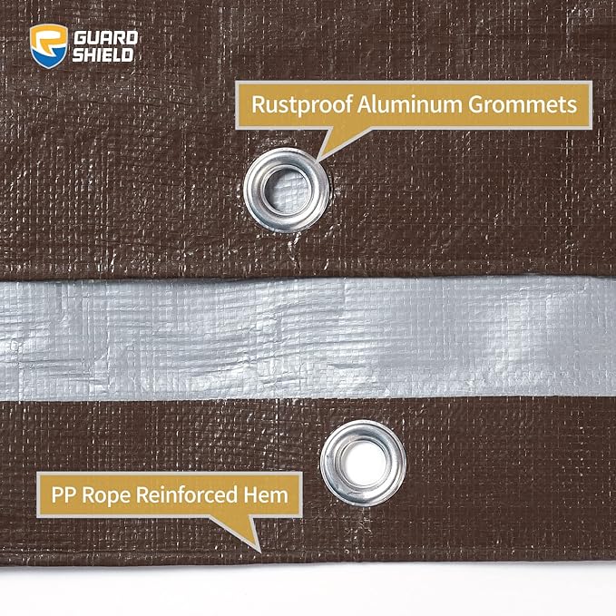 GUARD SHIELD Tarps Heavy Duty Waterproof 8x10 Feet Brown/Bright Silver Poly - Image 4