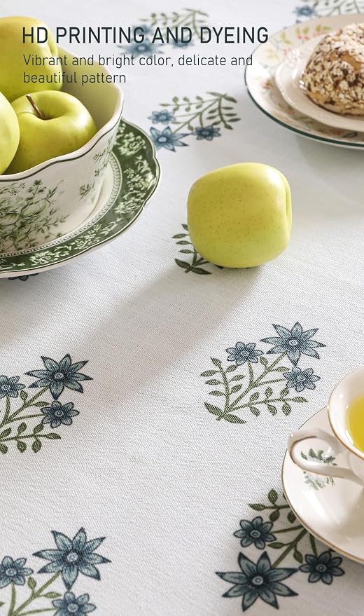 ISAENNE Designer White Linen Long Tablecloth Rectangle, Chinoiserie Floral - Image 5