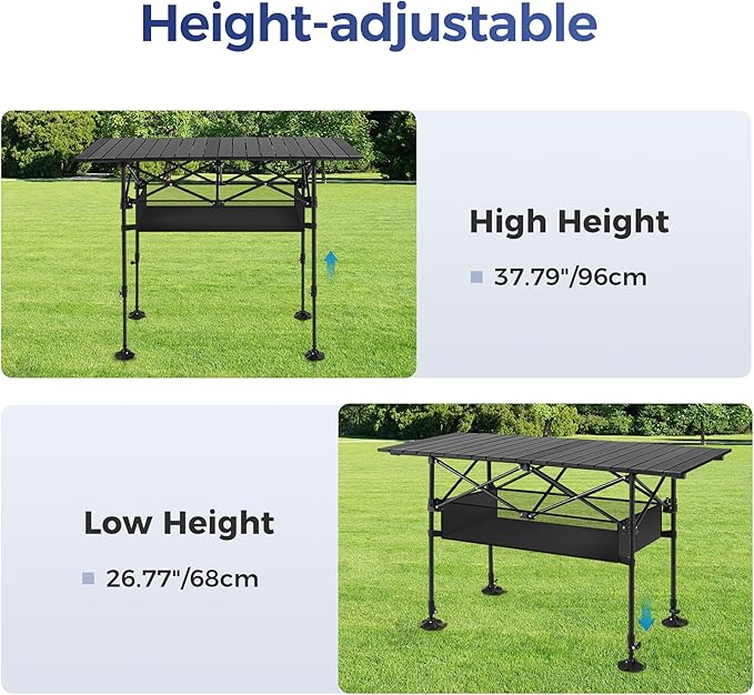 ALPHA CAMP Portable Camping Table, Adjustable Aluminum Folding Table - Image 4