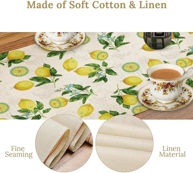 Lemon Buffalo Plaid Table Runner, Rustic Farm Fruit Aesthetic Country Farmhouse - Image 6