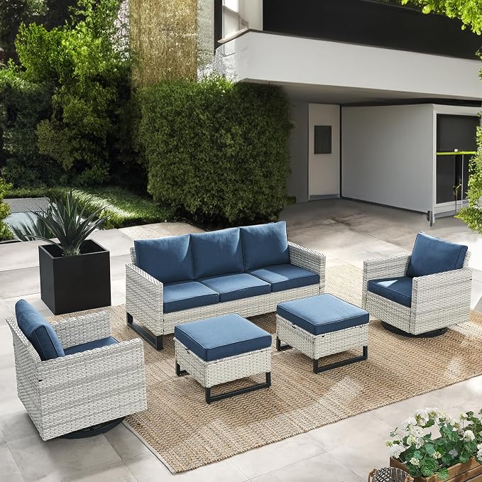 HUMMUH Outdoor Ottomans for Patio Set of 2 PE Wicker Outdoor Footstool - Image 5