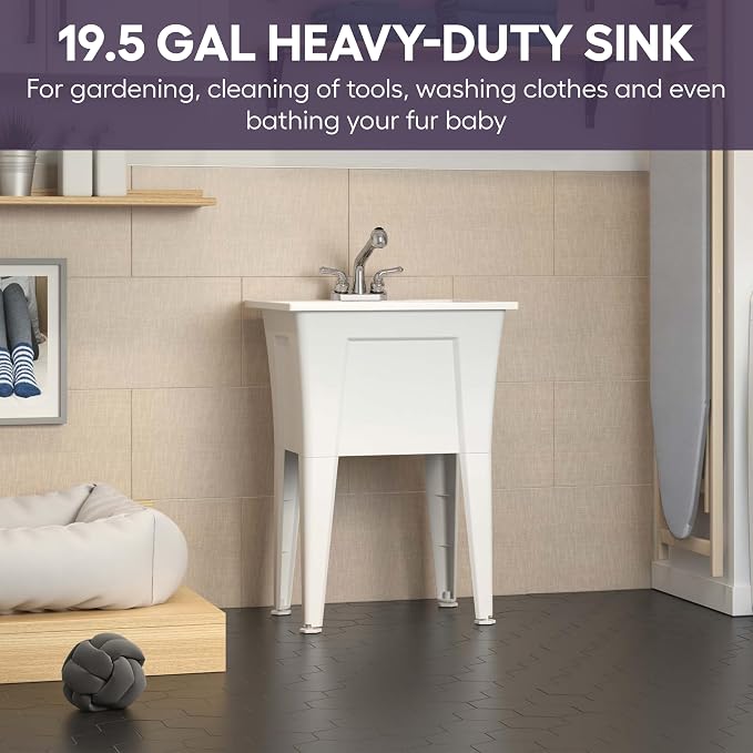 Freestanding Utility Sink with Stainless Steel Gooseneck Faucet - Image 6