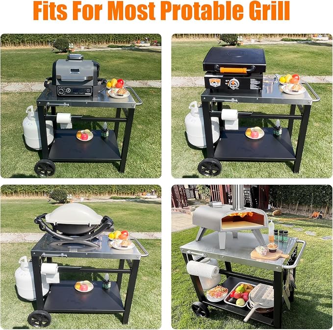 Grill Table, Movable Dining Cart, Pizza Oven Table Stand, Double-Shelf Grill - Image 4