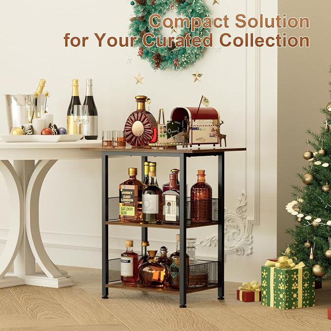 Bar Cart, 3-Tier Bar Cabinets Mini Bar Serving Cart Drink Cart Wine Table - Image 6