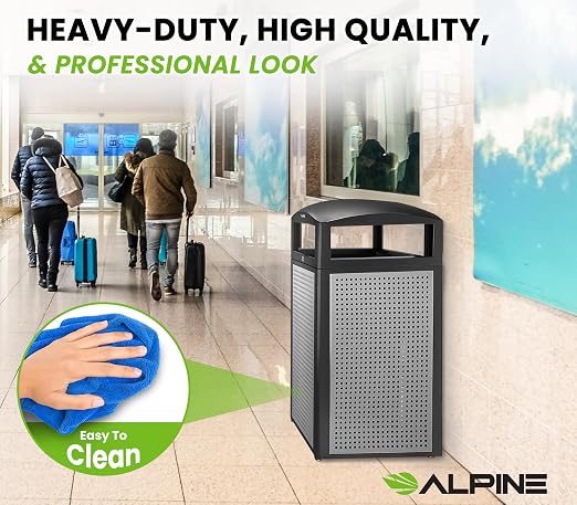 Alpine Industries 40 Gallon Commercial Outdoor Trash Can, Metal - Image 8