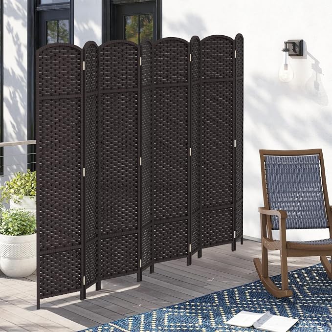 Room Divider 8 Panel Screen 5.6 Ft Tall Partition Room Dividers Brown Privacy - Image 6