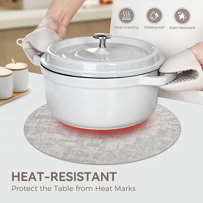 13" Round Placemats Set of 6, Reversible Faux Leather Heat Resistant Table Mats - Image 3