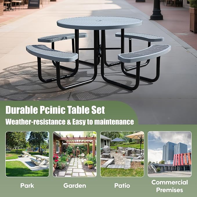 46'' Round Metal Picnic Table for Outdoors, Commercial Steel Metal Picnic Tables - Image 7