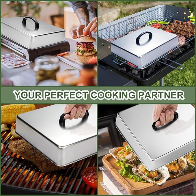 2pcs Rectangular Basting Cover, Stainless Steel Cheese Melting Dome Steaming - Image 6