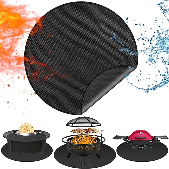 Grill Pad Floor Mat, 59-Inch Round Fiberglass, Black for Fire Pits