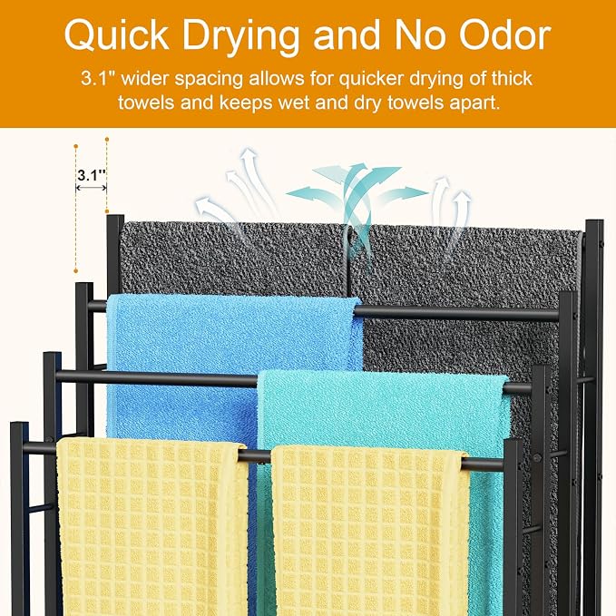 Honiter Towel Racks for Bathroom, 4 Tier Wide Towel Drying Rack Outdoor - Image 7