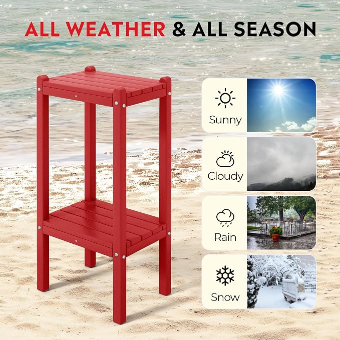 Costaelm Paradise 36"" Outdoor Adirondack HDPE 2-Tier Patio Side Table - Image 4