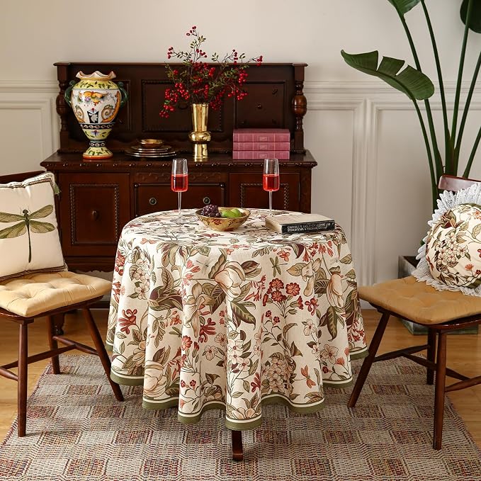 ISAENNE Designer Bohemian Linen Small Round Table Cloth, Colorful Floral - Image 8