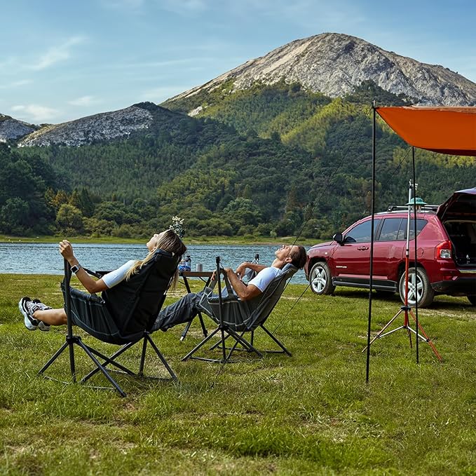 Folding Hammock Camping Chair, Grey, 2-Pack with Steel Frame
