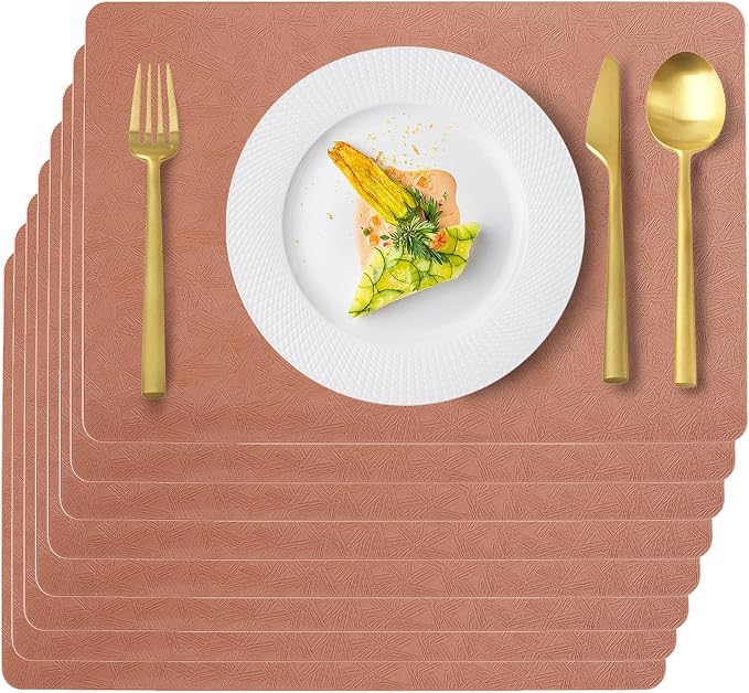 Vinyl Placemats Set of 8 Faux Leather 100% Waterproof Wipeable Washable Place by Uolr