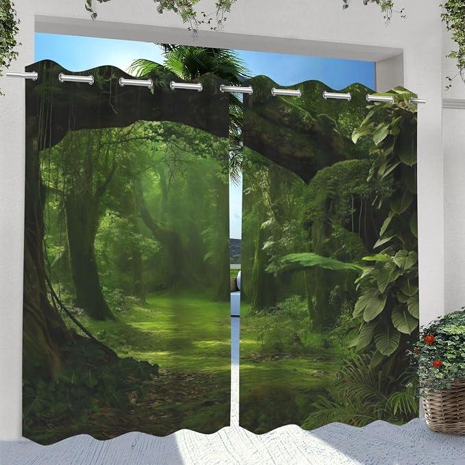 Nature Theme Outdoor Curtains for Patio Waterproof, Forest Pattern, Privacy - Image 2