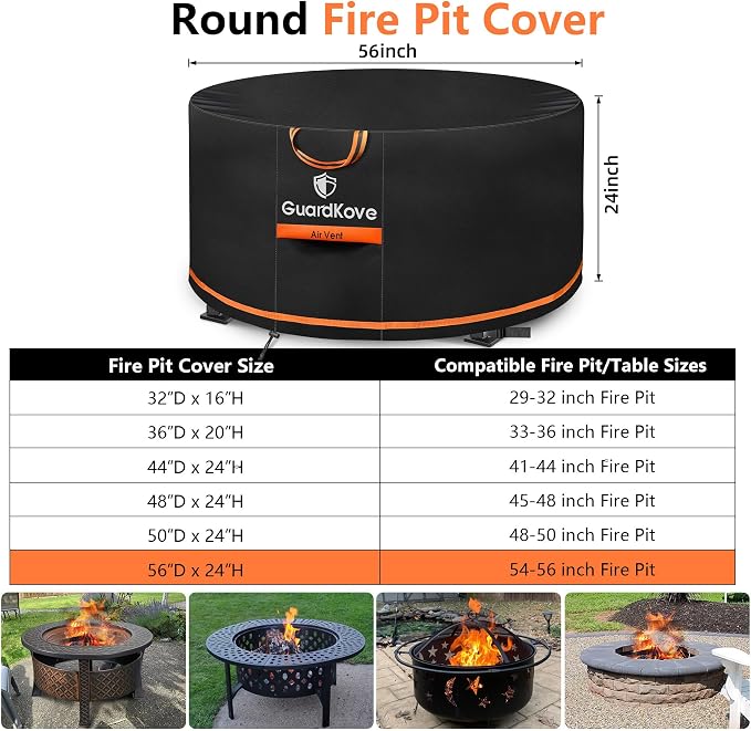56” Fire Pit Cover Round for 54”- 56” Fire Pit/Tables, Waterproof Tear & Fade - Image 2