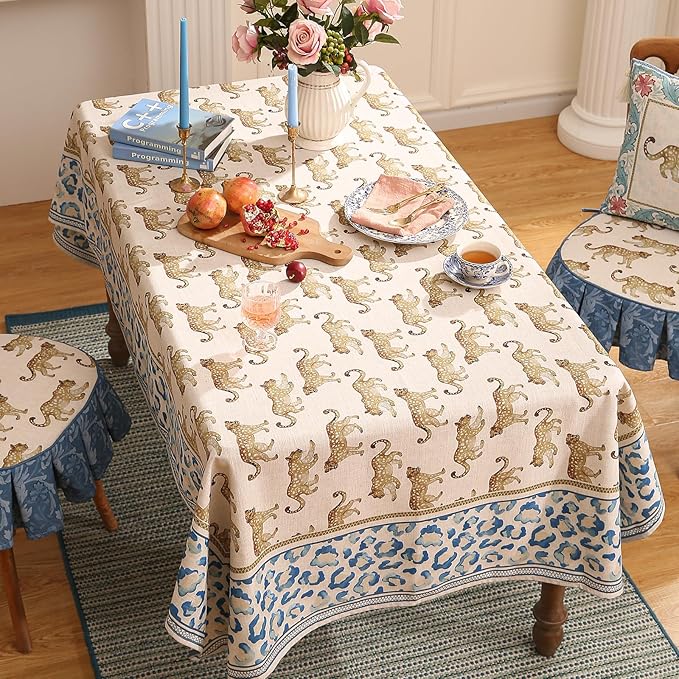 patdrea Designer Linen Small Rectangular Table Cloth, Vintage Leopard Animal - Image 3