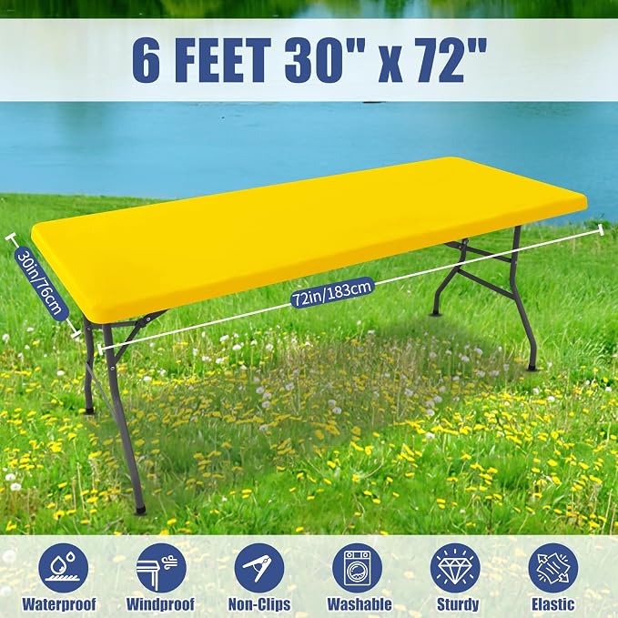 Spandex 6 Foot Rectangle Table Cloth 6 Pack, Elastic Fitted Tablecloths - Image 8