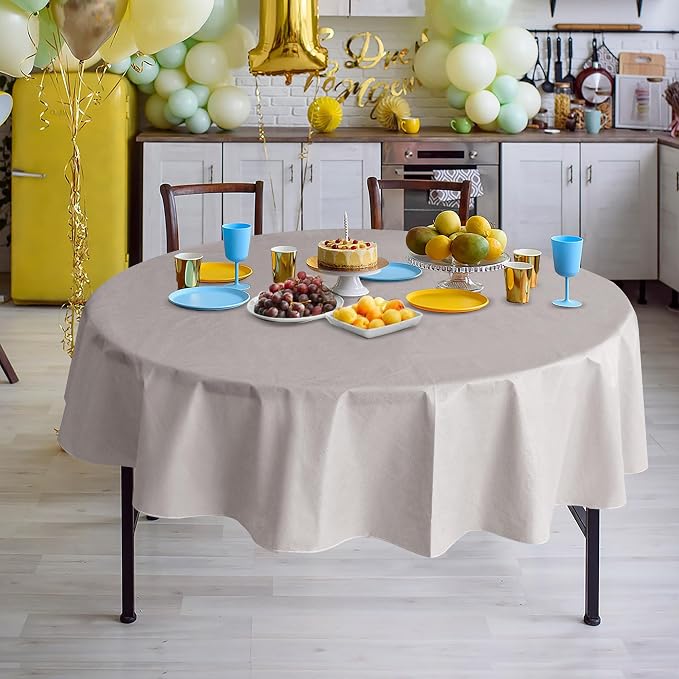 Nasitos 2 Pack Round Tablecloth 60 Inch-Flannel Backed Vinyl Silver Tablecloths - Image 4
