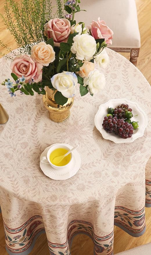 Designer Floral Linen Round Tablecloth, Vintage Indian Wrinkle Resistant - Image 8