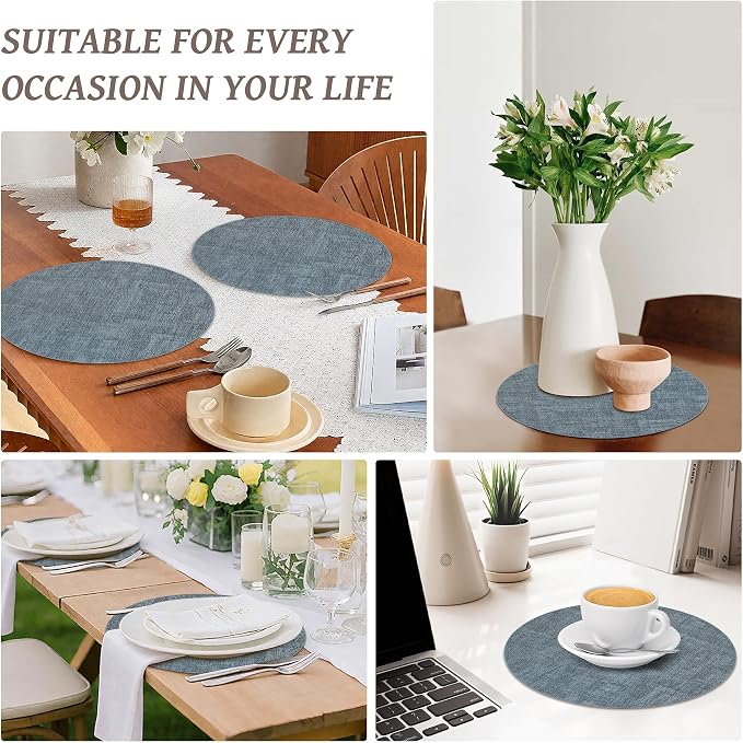 13" Round Placemats Set of 8, Reversible Faux Leather Heat Resistant Table Mats - Image 7