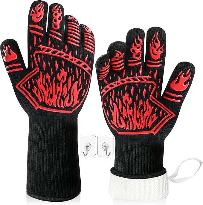 BBQ Gloves, 1472°F Heat-Resistant and Anti Slip Long Grilling Gloves, One Size by BHYTAKI