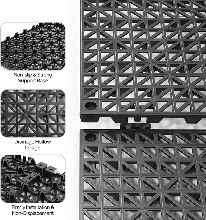 Bonnlo Black Interlocking Floor Tile, Restaurant Drainage Kitchen Mat, - Image 2