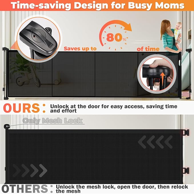 160" Retractable Baby Gates Extra Wide Dog Gate, Long Child Safety Gate - Image 3