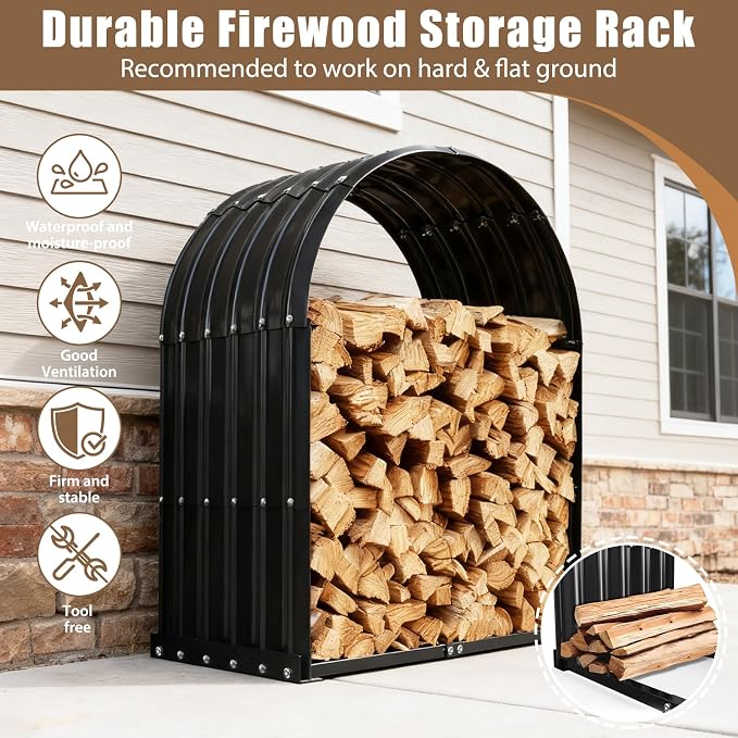 Heavy-Duty Black Firewood Storage Shed – Metal Log Holder - Image 5