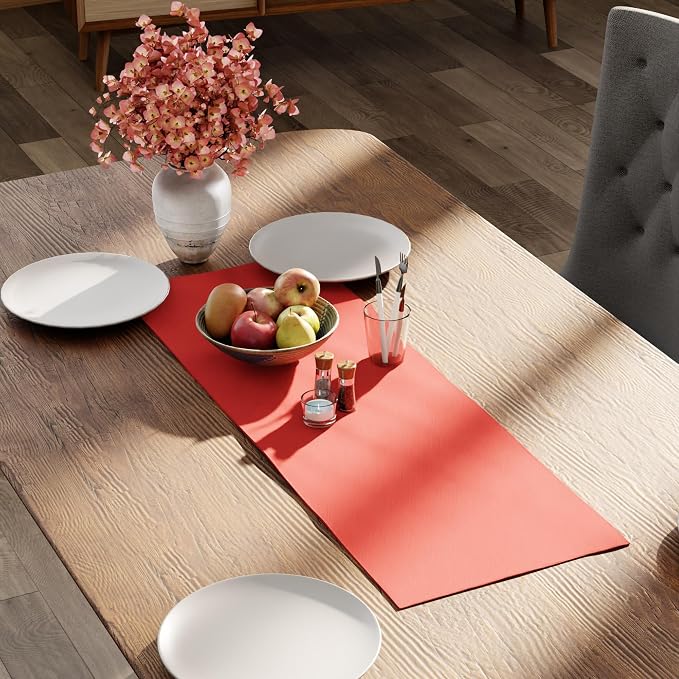 Encasa XO Table Runner 13"x36" Long | Cotton Canvas Fabric | Coral Solid Color - Image 2