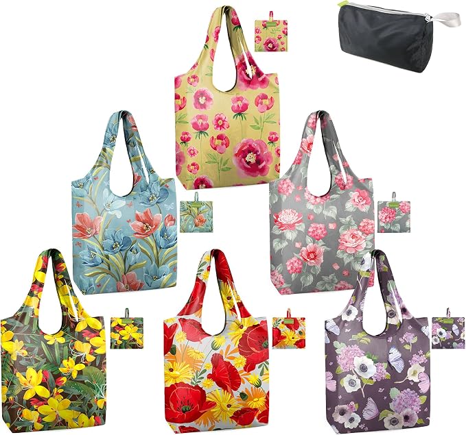 BeeGreen Floral Reusable Grocery Bags Bulk 6 Packs X-Large50LBS, Reusable by BeeGreen