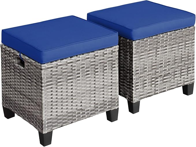 Tangkula 2 Pieces Patio Rattan Ottomans, Outdoor Wicker Footstool Footrest Seat by TANGKULA
