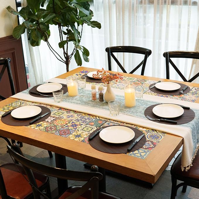 Round Faux Leather Placemats Set of 4 – 13 Inch Vinyl Table Mats, Heat Resistant - Image 2