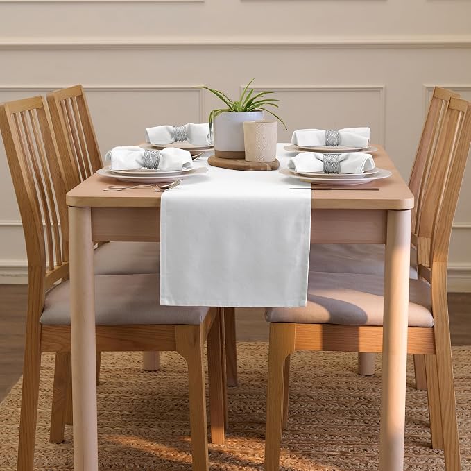 Encasa XO Table Runner 13"x104" Long | Cotton Canvas Fabric | White Solid Color - Image 4