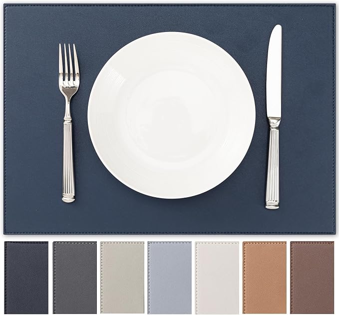 Faux Leather Placemats Set of 4 Vinyl Washable Wipeable Table Mats by BAROYAL