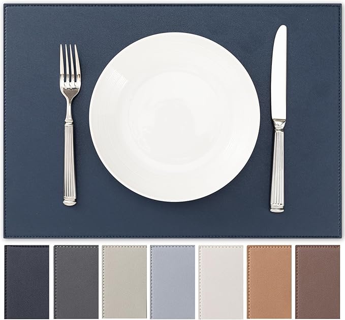 Faux Leather Placemats Set of 6 Vinyl Washable Wipeable Table Mats by BAROYAL