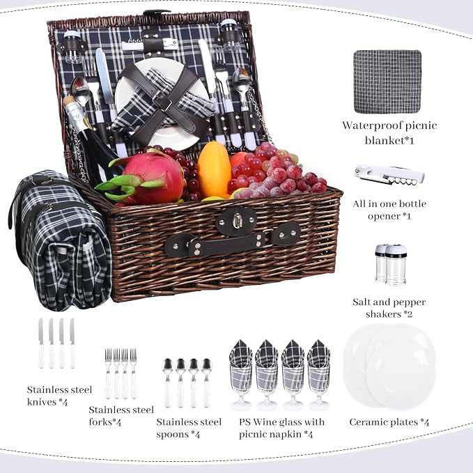 Neti Neti Wicker Picnic Basket for 4 - Image 7